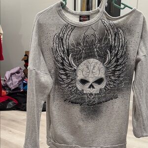 Harley-Davidson Gray Winged Skull Sweatshirt